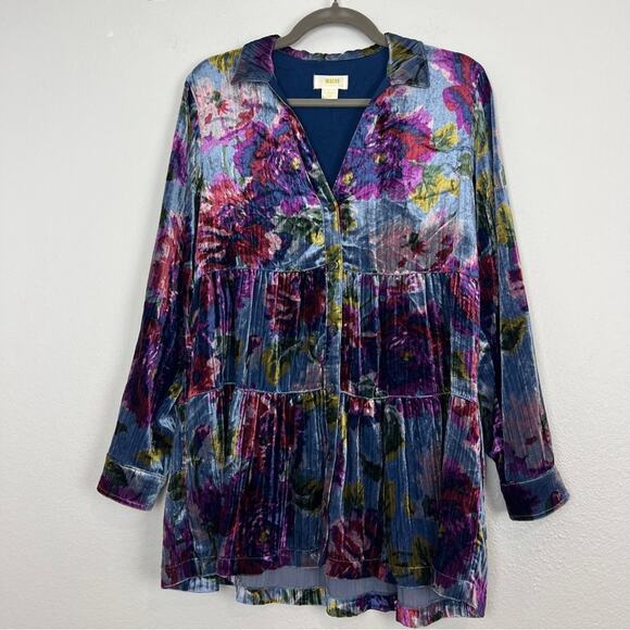 Anthropologie Maeve | Reverie Tiered Velvet Floral Tunic Bloomcore Boho Blue XS - Picture 5 of 13